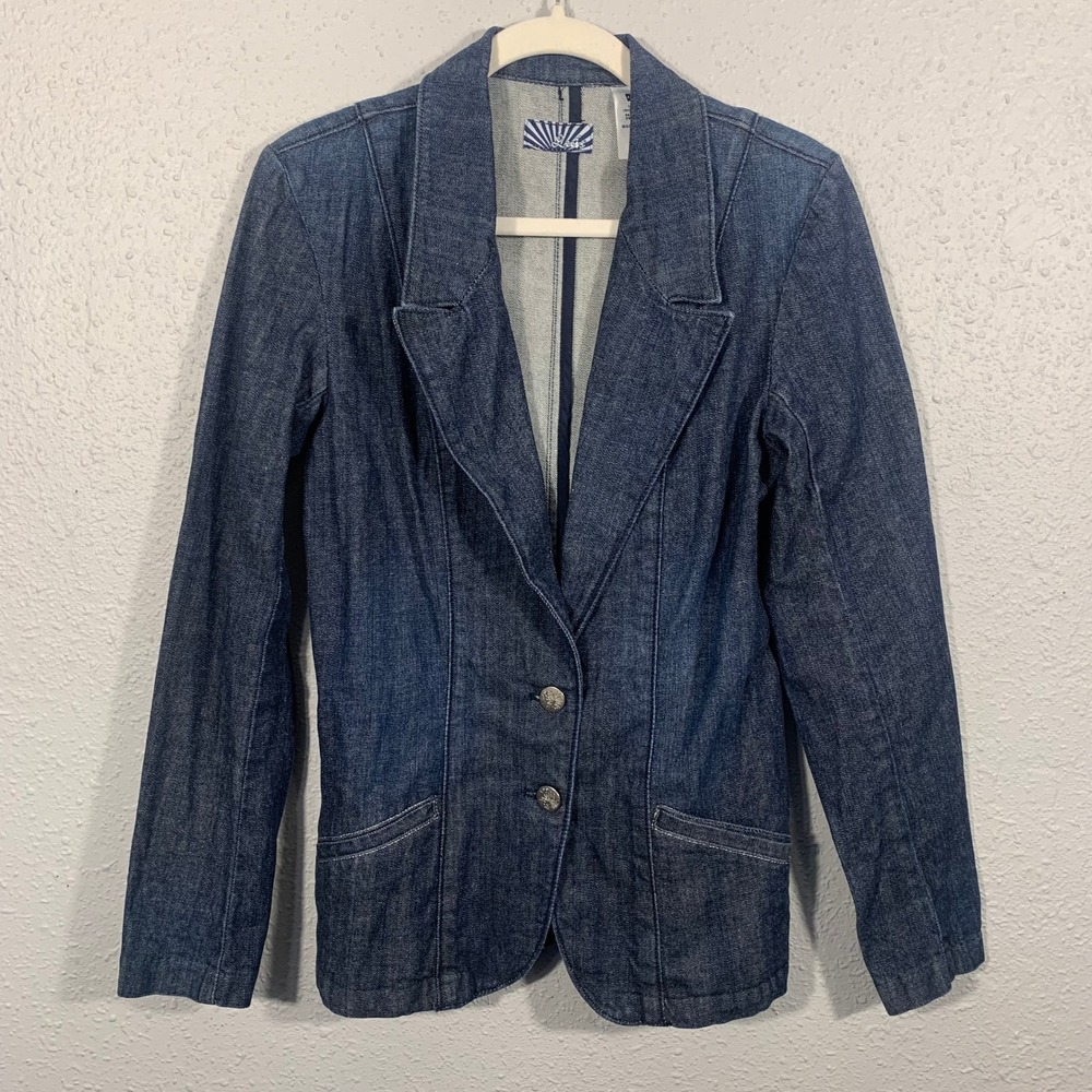 Levis Y2K Stretch Dark Blue Denim Blazer Dark Wash Two Button Jacket  Size M